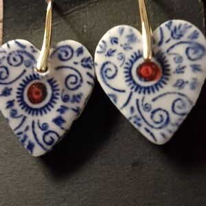 Artisan Heart-Shaped Blue and Red Earrings